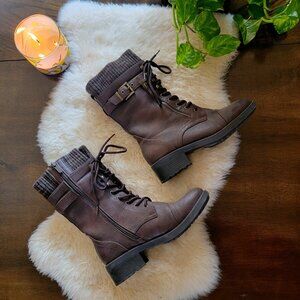 Faux Leather Brown Sweater Lined Boots Size 8
